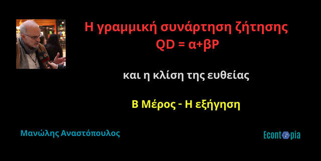 Η συνάρτηση ζήτησης QD = α + βΡ. Η κλίση της ευθείας. Β Μέρος-Η εξήγηση